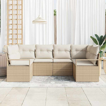 Gartensofa-set mit Kissen 6 pcs Beige und Weiß Poly-Rattan