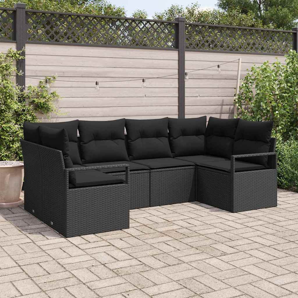 vidaXL Ensemble de canapés de jardin avec coussins 6 pcs Noir Résine tressée