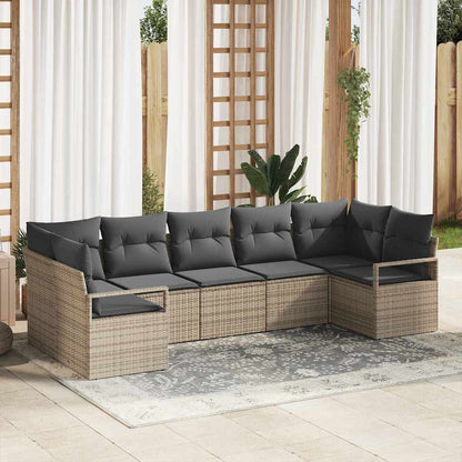 Gartensofa-set mit Kissen mit Speicher 7 pcs Grau Poly-Rattan