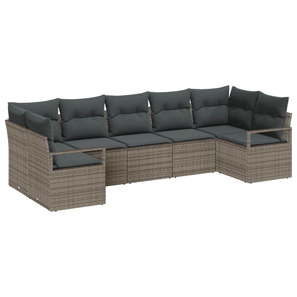 Gartensofa-set mit Kissen mit Speicher 7 pcs Grau Poly-Rattan