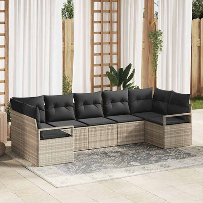 Gartensofa-set mit Kissen 7 pcs Hellgrau Poly-Rattan