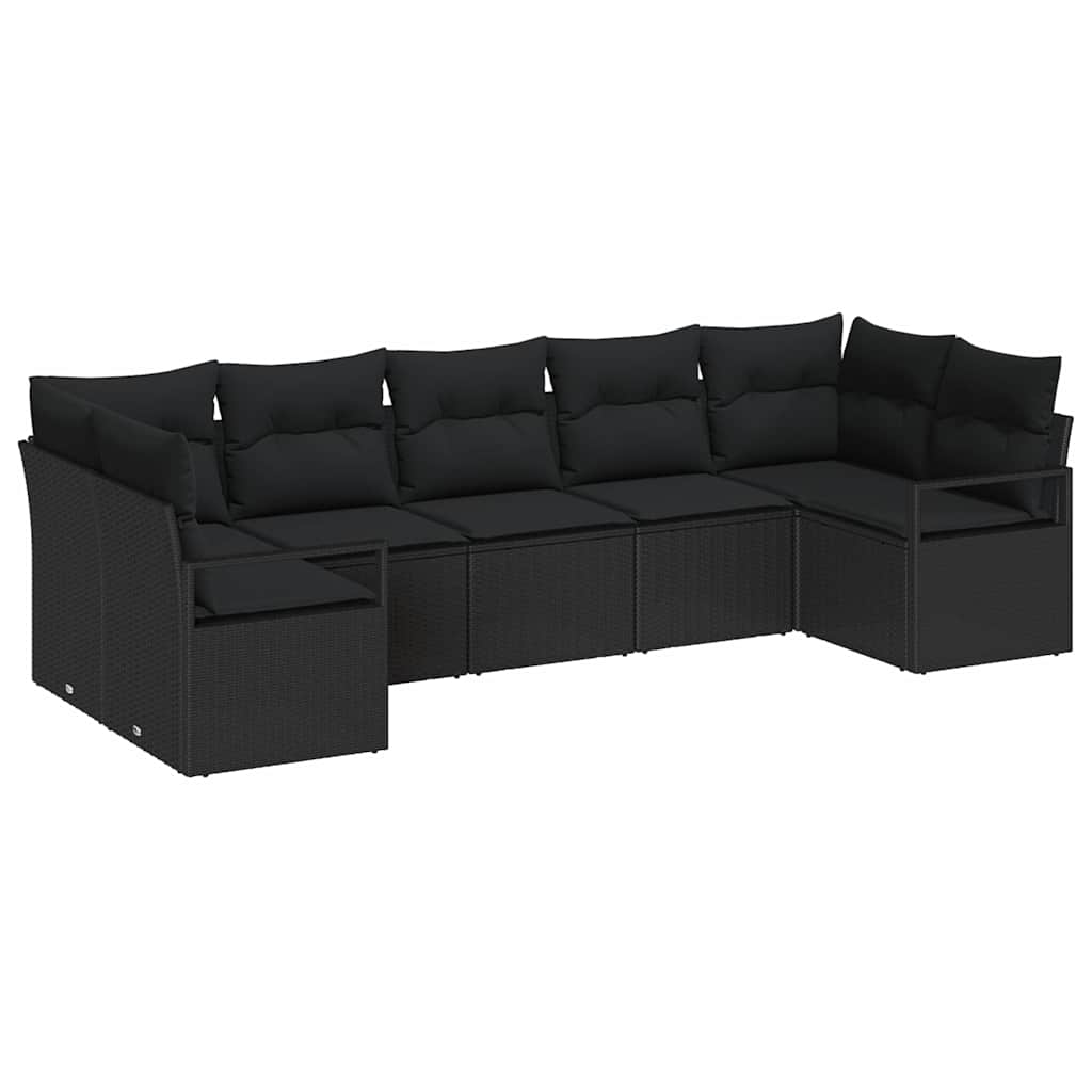 Gartensofa-set mit Kissen 7 pcs Schwarz Poly-Rattan