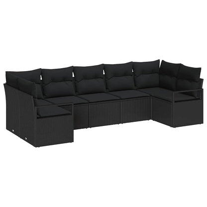 Gartensofa-set mit Kissen 7 pcs Schwarz Poly-Rattan