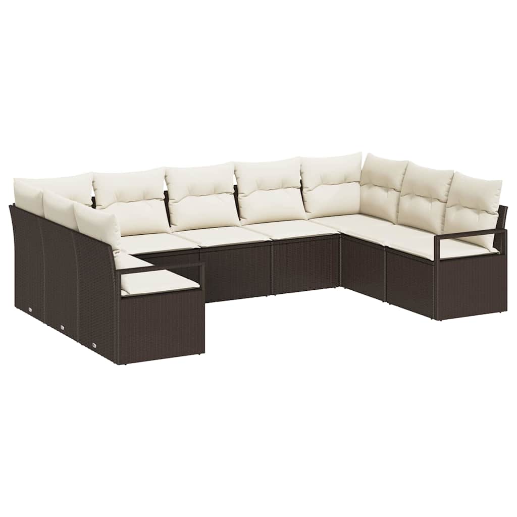 Gartensofa-set mit Kissen 9 pcs Braun und Weiß Poly-Rattan