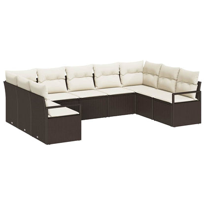 Gartensofa-set mit Kissen 9 pcs Braun und Weiß Poly-Rattan