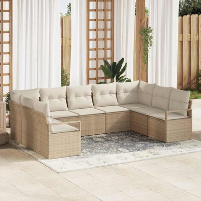Gartensofa-set mit Kissen 9 pcs Beige und Weiß Poly-Rattan