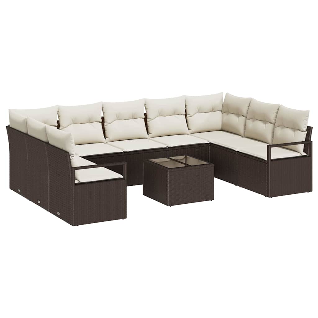 Gartensofa-set mit Kissen 10 pcs Braun und Creme Poly-Rattan
