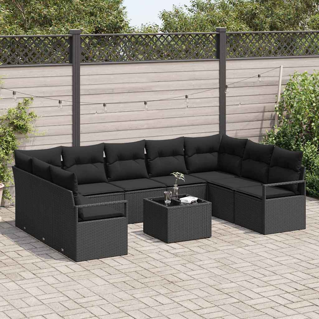 Gartensofa-set mit Kissen 10 pcs Schwarz Poly-Rattan