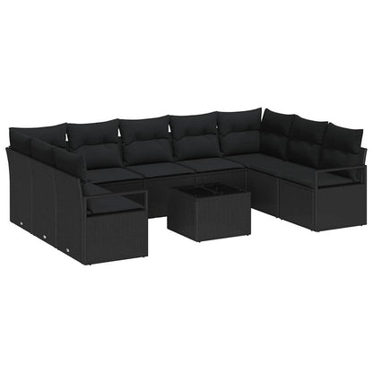 Gartensofa-set mit Kissen 10 pcs Schwarz Poly-Rattan