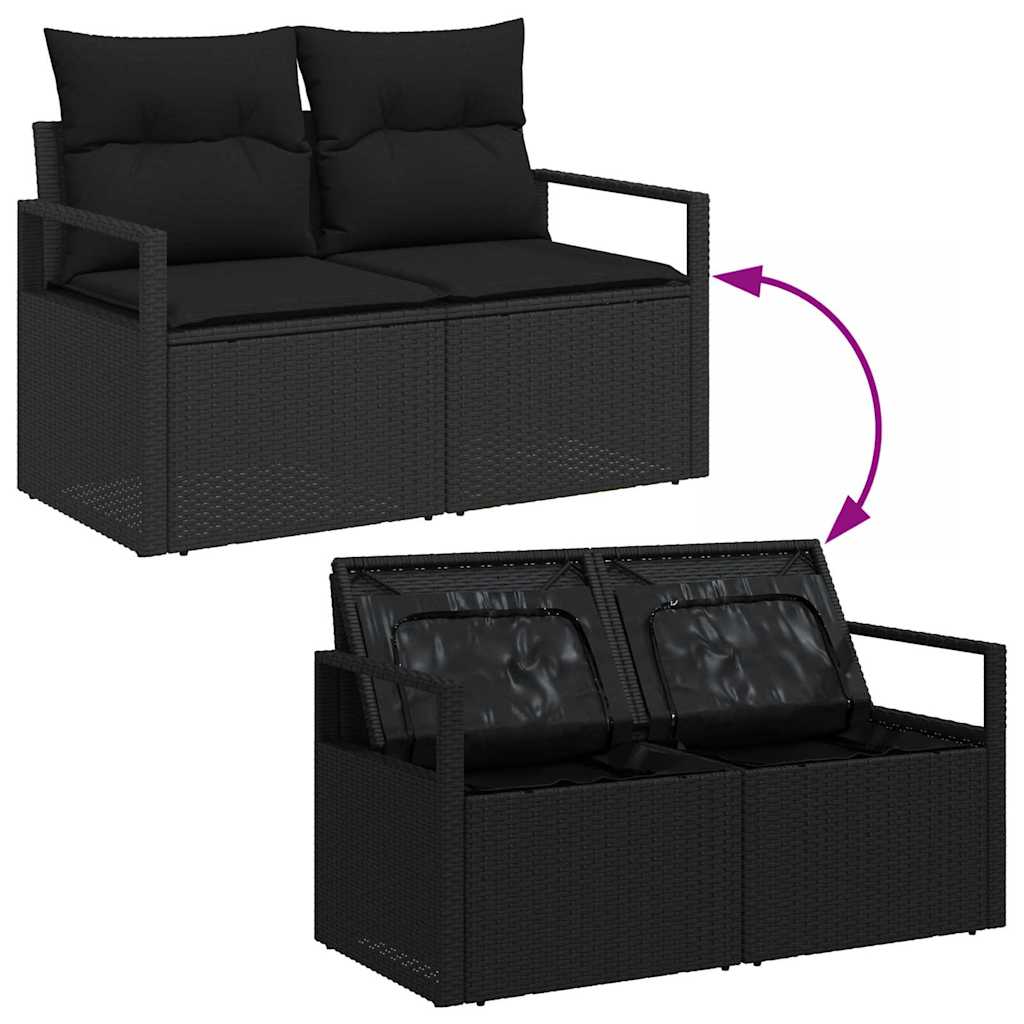Gartensofa-set mit Kissen 10 pcs Schwarz Poly-Rattan