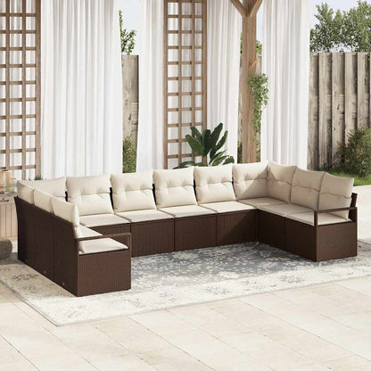 Gartensofa-set mit Kissen 10 pcs Braun und Weiß Poly-Rattan