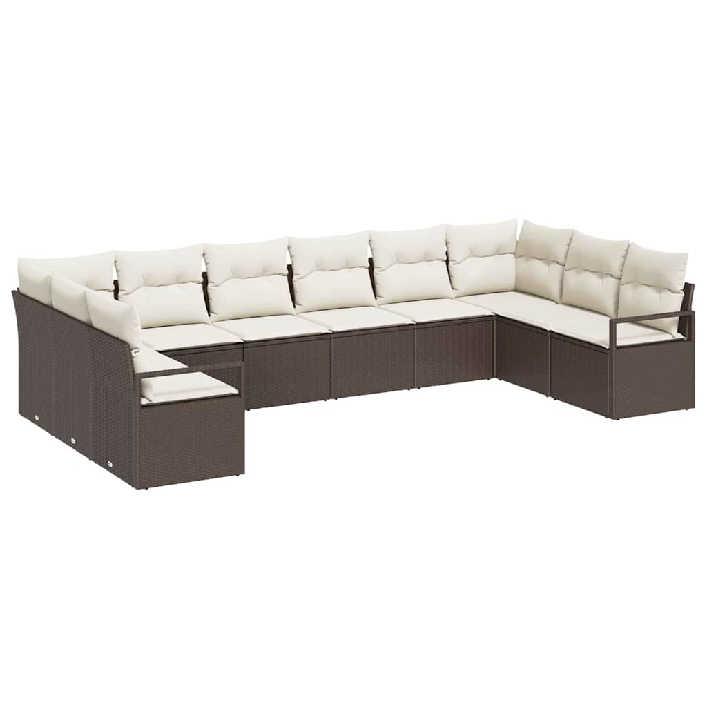 Gartensofa-set mit Kissen 10 pcs Braun und Weiß Poly-Rattan