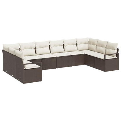 Gartensofa-set mit Kissen 10 pcs Braun und Weiß Poly-Rattan