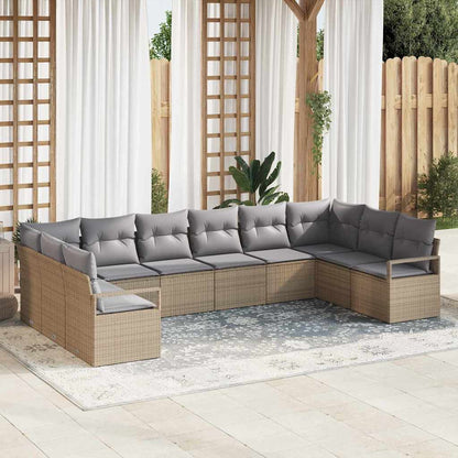 Gartensofa-set mit Kissen 10 pcs Beige und Hellgrau Poly-Rattan