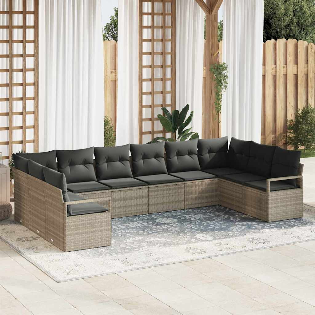 Gartensofa-set mit Kissen 10 pcs Hellgrau Poly-Rattan