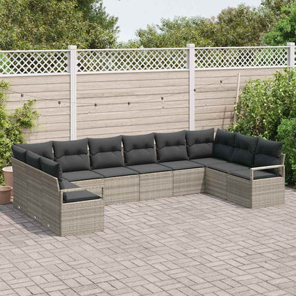 Gartensofa-set mit Kissen 10 pcs Hellgrau Poly-Rattan