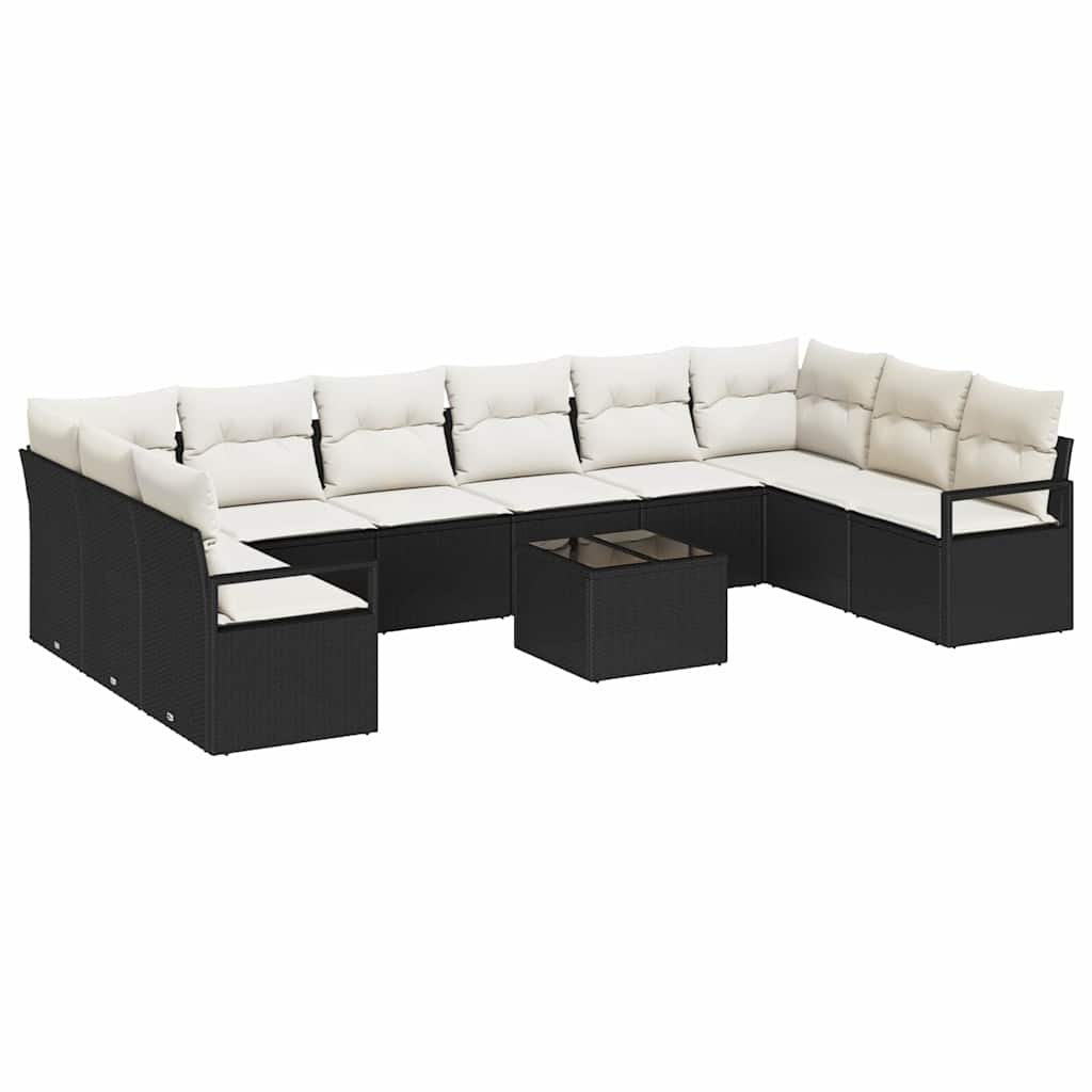 Gartensofa-set mit Kissen 11 pcs Braun und Creme Poly-Rattan