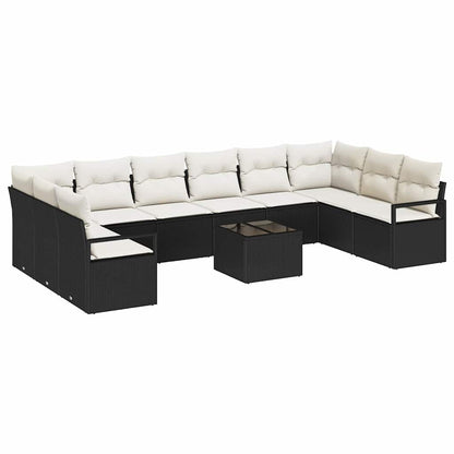 Gartensofa-set mit Kissen 11 pcs Braun und Creme Poly-Rattan