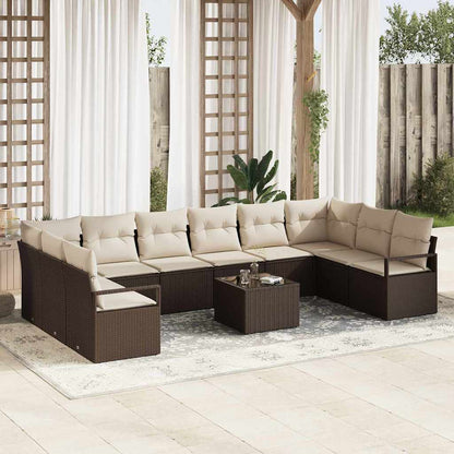 Gartensofa-set mit Kissen 11 pcs Braun und Creme Poly-Rattan