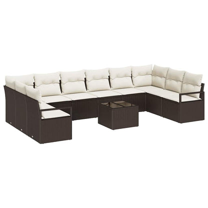 Gartensofa-set mit Kissen 11 pcs Braun und Creme Poly-Rattan