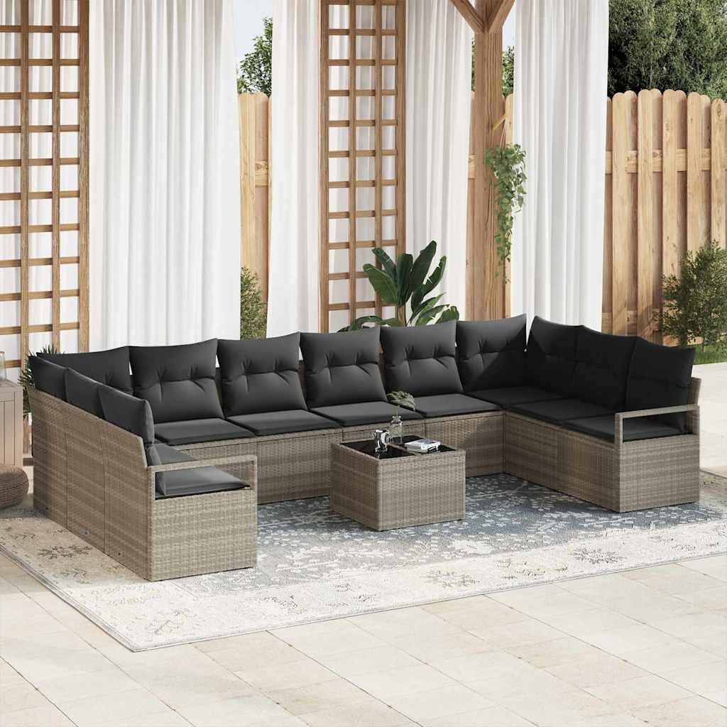 Gartensofa-set mit Kissen 11 pcs Hellgrau Poly-Rattan