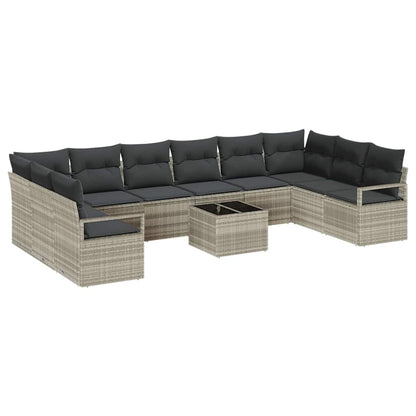 Gartensofa-set mit Kissen 11 pcs Hellgrau Poly-Rattan