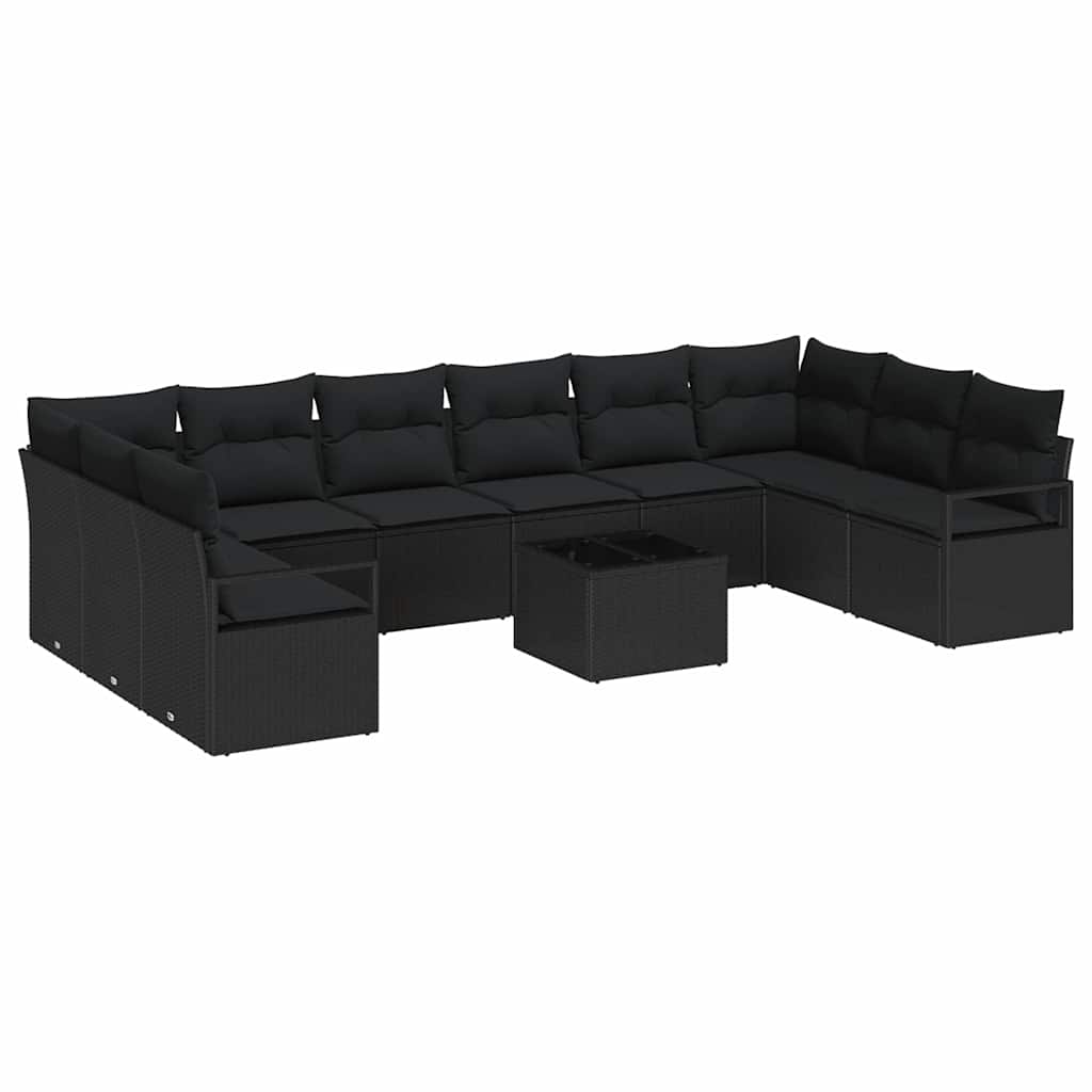 Gartensofa-set mit Kissen 11 pcs Schwarz Poly-Rattan