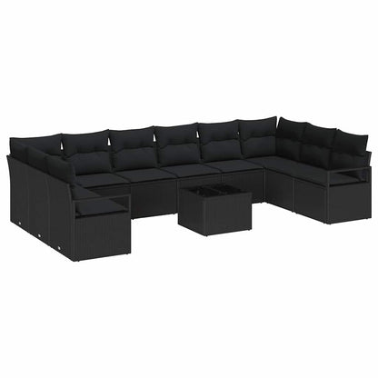Gartensofa-set mit Kissen 11 pcs Schwarz Poly-Rattan