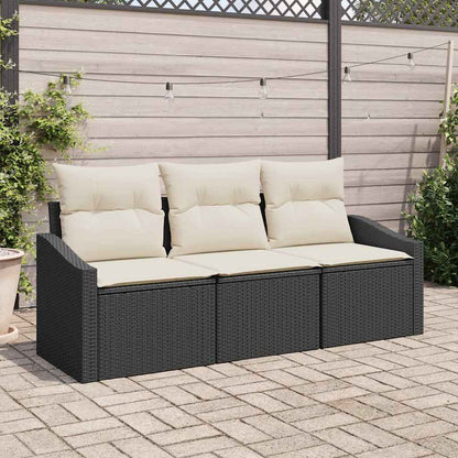 Gartensofa-set mit Kissen 3 pcs Schwarz und Weiß Poly-Rattan