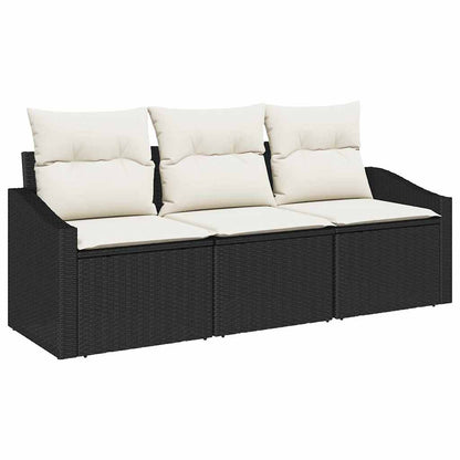 Gartensofa-set mit Kissen 3 pcs Schwarz und Weiß Poly-Rattan