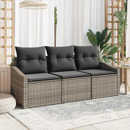 Gartensofa-set mit Kissen mit Speicher 3 pcs Grau Poly-Rattan