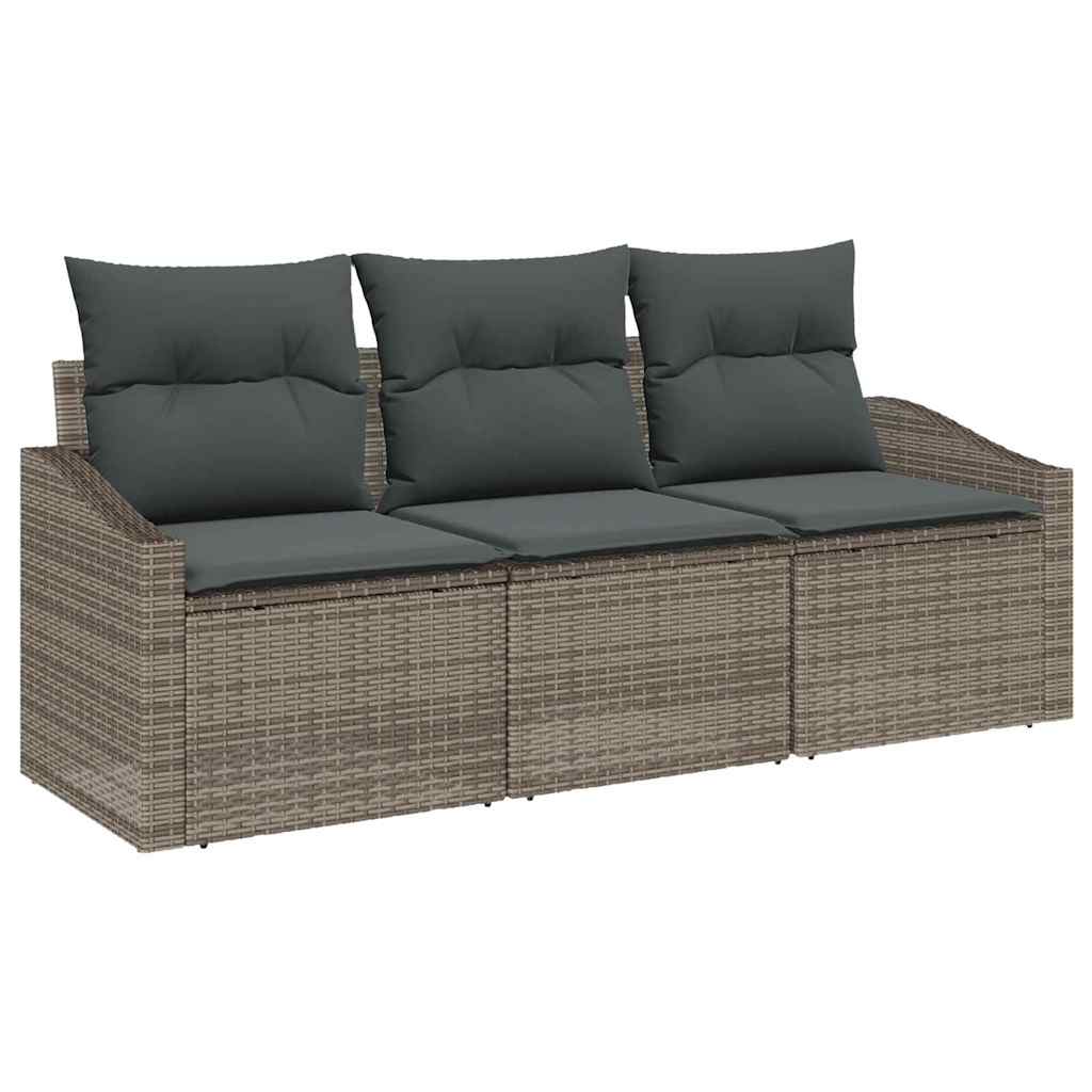 Gartensofa-set mit Kissen mit Speicher 3 pcs Grau Poly-Rattan