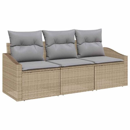 Gartensofa-set mit Kissen 3 pcs Beige und Hellgrau Poly-Rattan