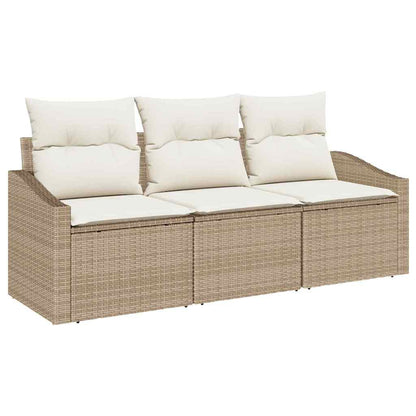 Gartensofa-set mit Kissen 3 pcs Beige und Weiß Poly-Rattan