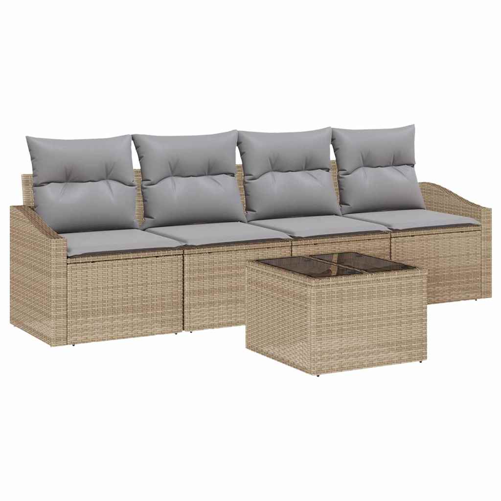 Sofa Set mit Kissen 5 pcs Beige und Grau Poly-Rattan