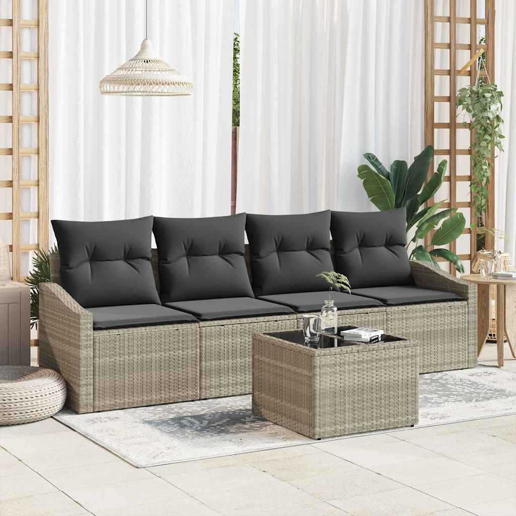 Sofa Set mit Kissen 5 pcs Hellgrau und Dunkelgrau Poly-Rattan
