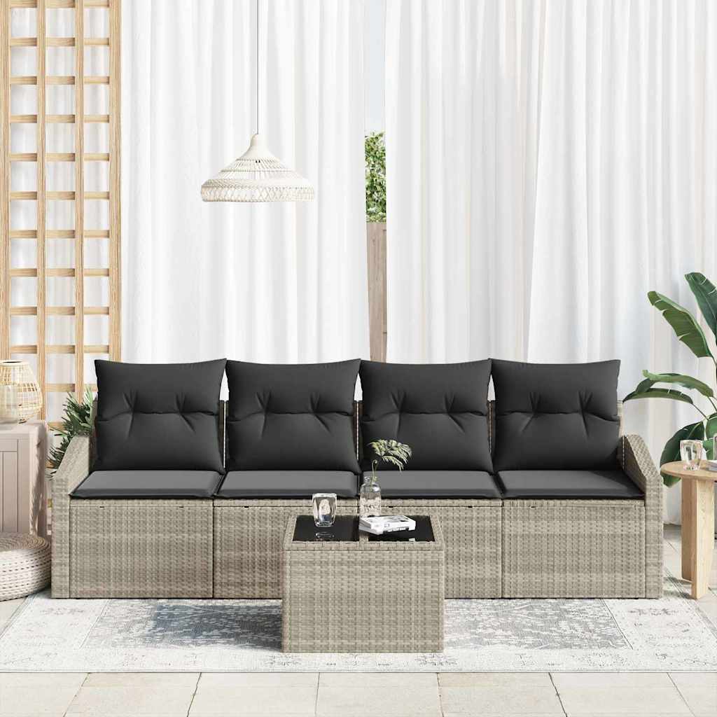 Sofa Set mit Kissen 5 pcs Hellgrau und Dunkelgrau Poly-Rattan