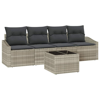 Sofa Set mit Kissen 5 pcs Hellgrau und Dunkelgrau Poly-Rattan