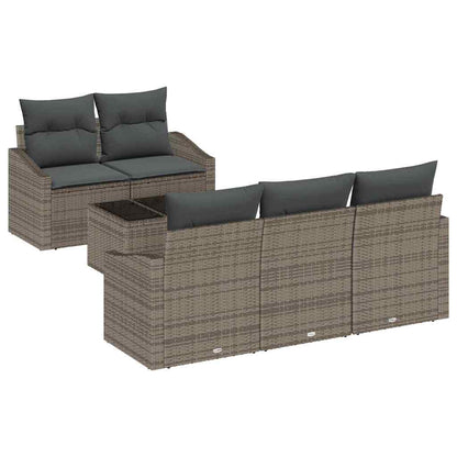 Sofa Set mit Kissen mit Speicher 6 pcs Grau Poly-Rattan