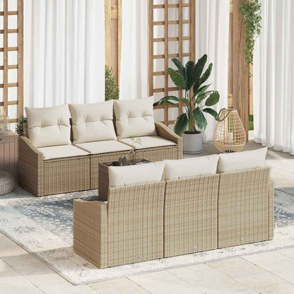 Sofa Set mit Kissen 7 pcs Beige und Creme Poly-Rattan
