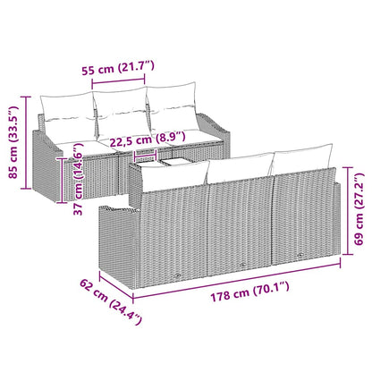 Sofa Set mit Kissen 7 pcs Beige und Creme Poly-Rattan