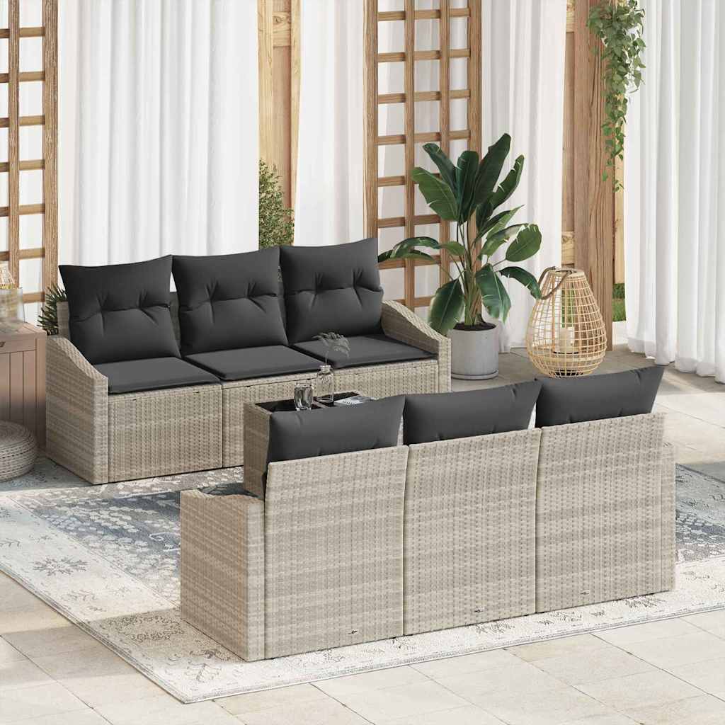 Sofa Set mit Kissen 7 pcs Hellgrau und Dunkelgrau Poly-Rattan