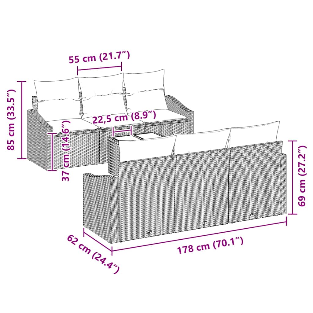 Sofa Set mit Kissen 7 pcs Hellgrau und Dunkelgrau Poly-Rattan