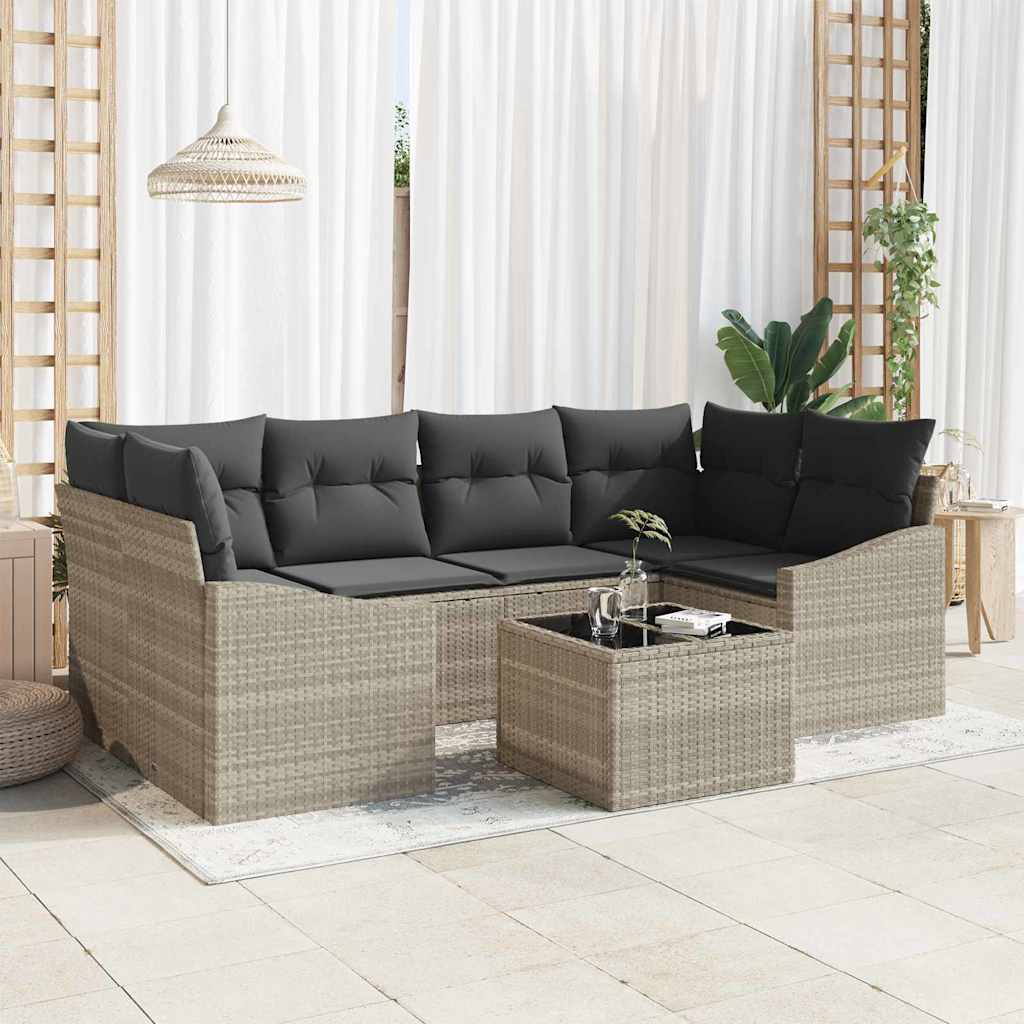 Sofa Set mit Kissen 7 pcs Hellgrau und Dunkelgrau Poly-Rattan