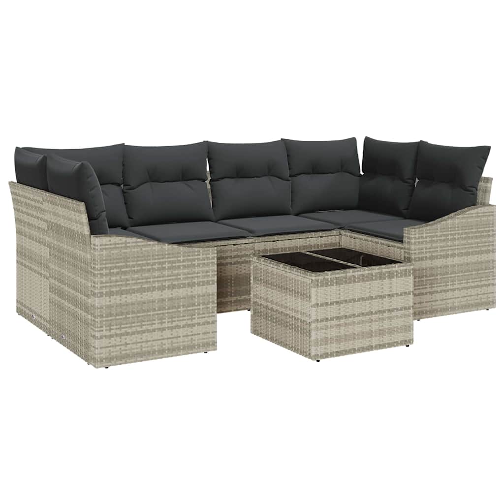 Sofa Set mit Kissen 7 pcs Hellgrau und Dunkelgrau Poly-Rattan