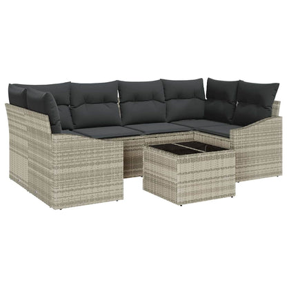 Sofa Set mit Kissen 7 pcs Hellgrau und Dunkelgrau Poly-Rattan