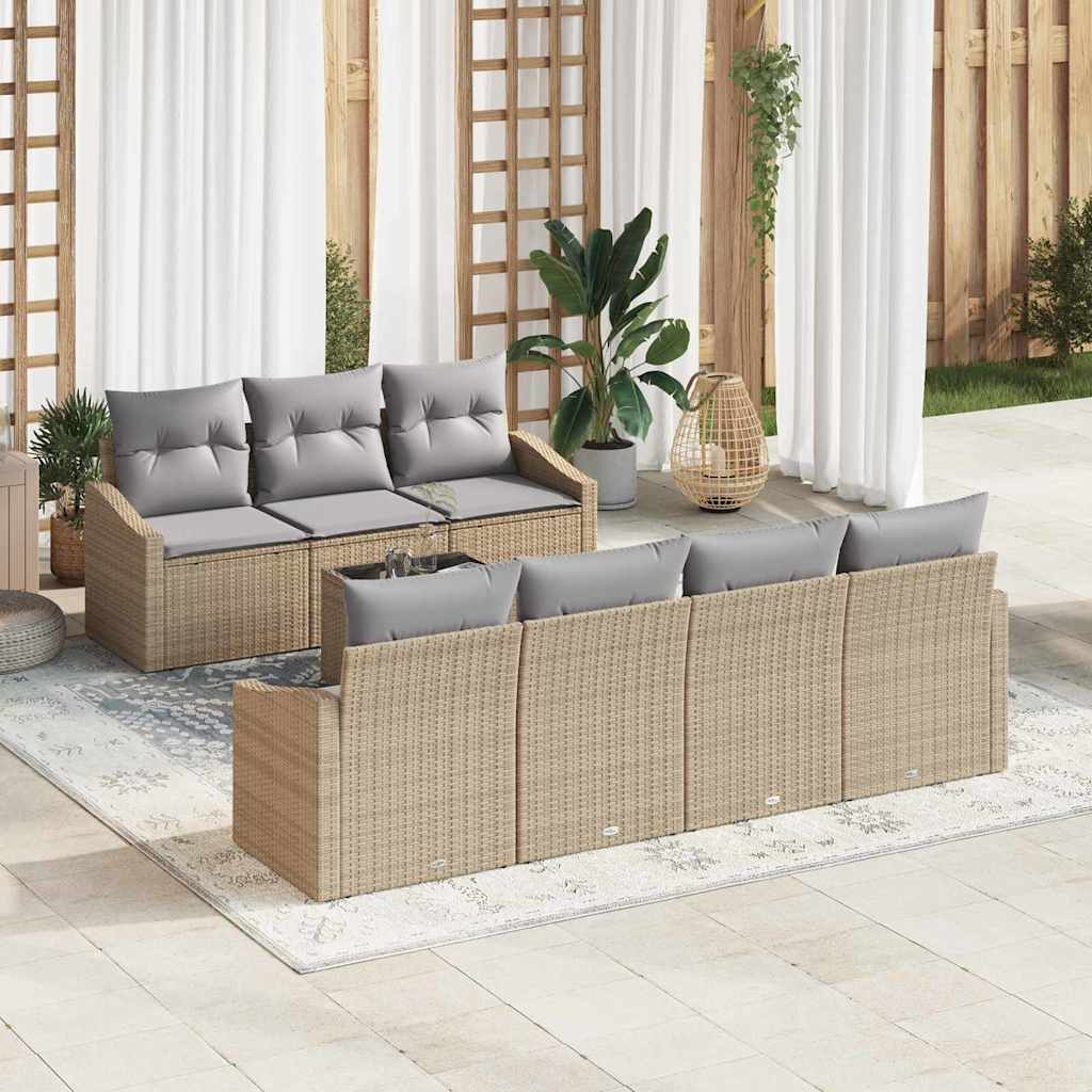 Sofa Set mit Kissen 8 pcs Beige und Grau Poly-Rattan