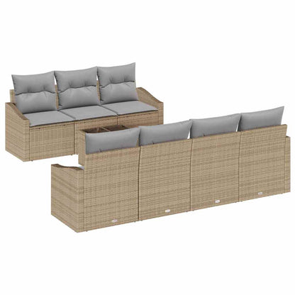 Sofa Set mit Kissen 8 pcs Beige und Grau Poly-Rattan