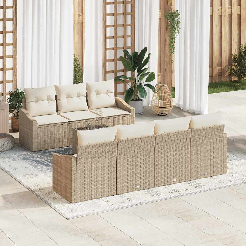 Sofa Set mit Kissen 8 pcs Beige und Creme Poly-Rattan
