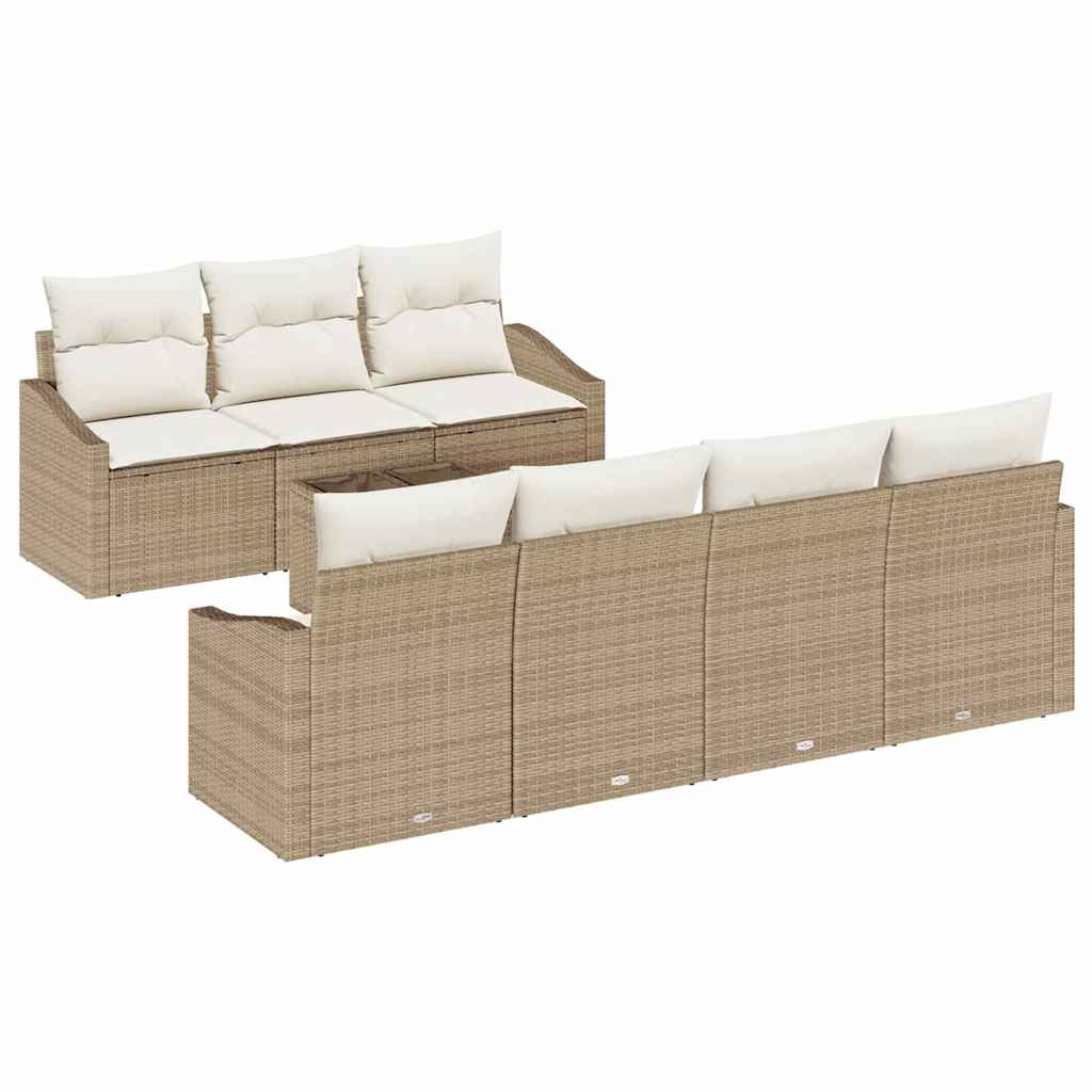 Sofa Set mit Kissen 8 pcs Beige und Creme Poly-Rattan